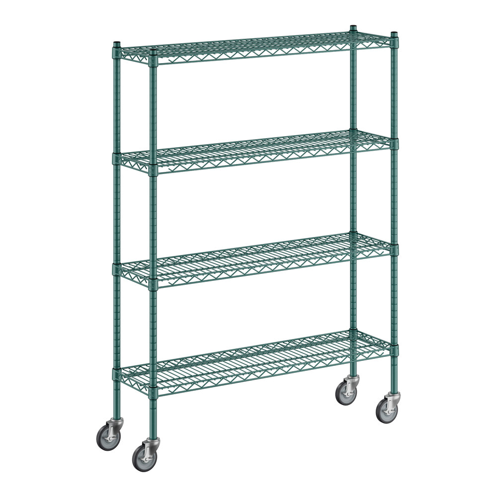 Regency 12" x 42" x 60" NSF Green Epoxy Mobile Wire Shelving Starter Kit with 4 Shelves
