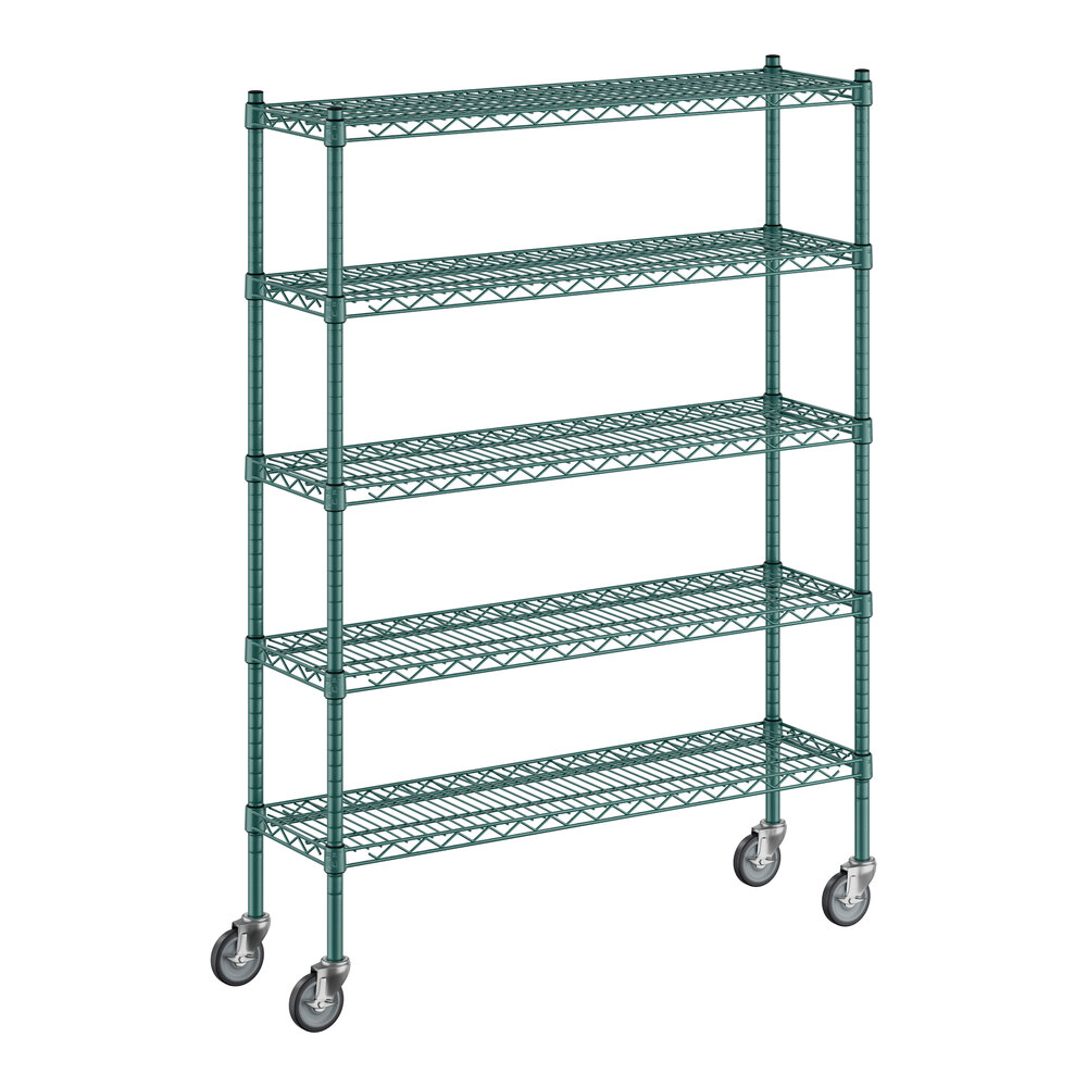 Regency 12" x 42" x 60" NSF Green Epoxy Mobile Wire Shelving Starter Kit with 5 Shelves