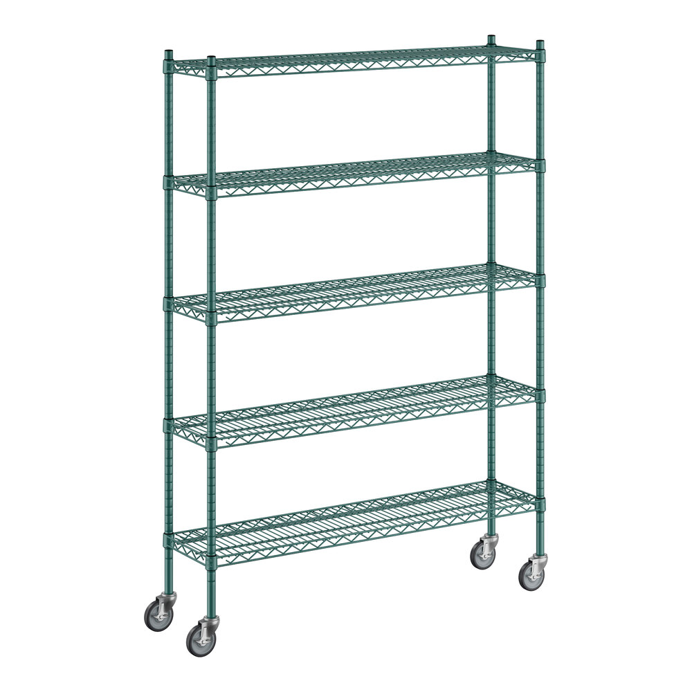 Regency 12" x 48" x 70" NSF Green Epoxy Mobile Wire Shelving Starter Kit with 5 Shelves