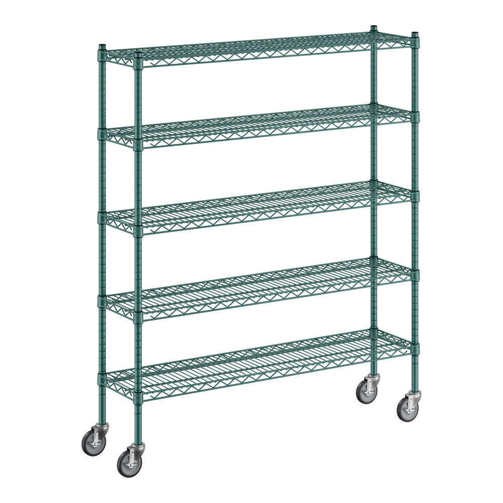 Regency 12" x 48" x 60" NSF Green Epoxy Mobile Wire Shelving Starter Kit with 5 Shelves