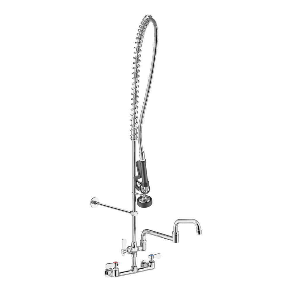 Regency 1.15 GPM Wall-Mounted Pre-Rinse Faucet with 8" Centers and 15" Double-Jointed Add-On Faucet