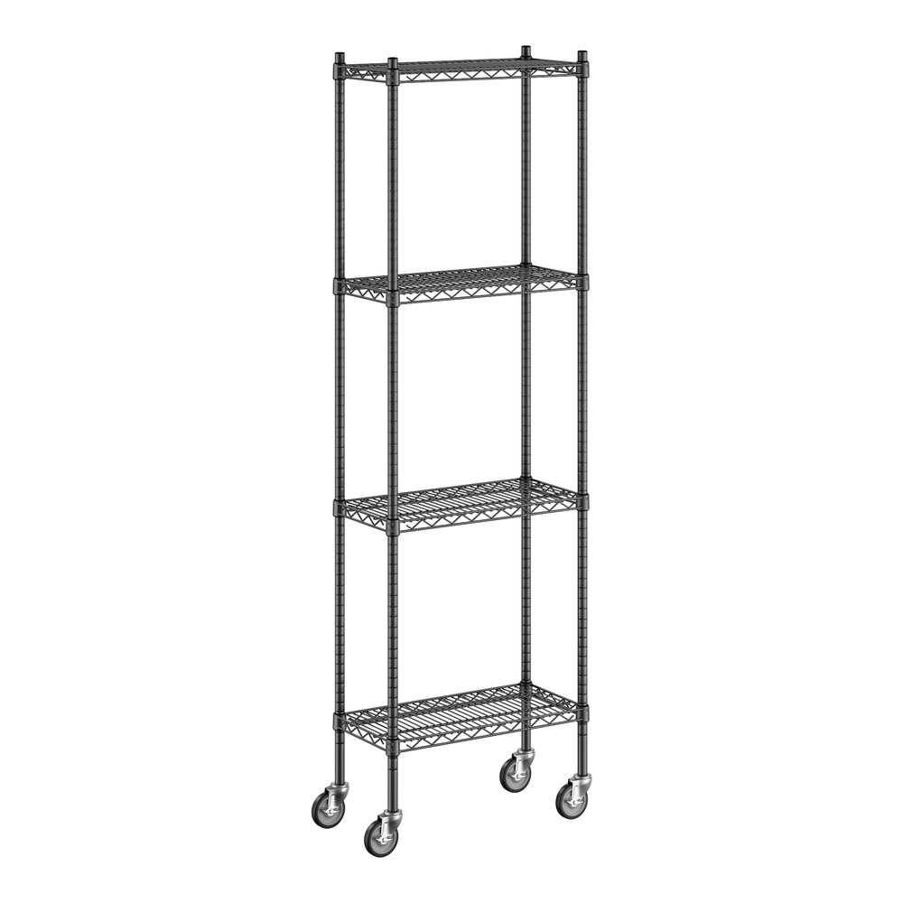 Regency 12" x 24" x 80" NSF Black Epoxy Mobile Wire Shelving Starter Kit with 4 Shelves