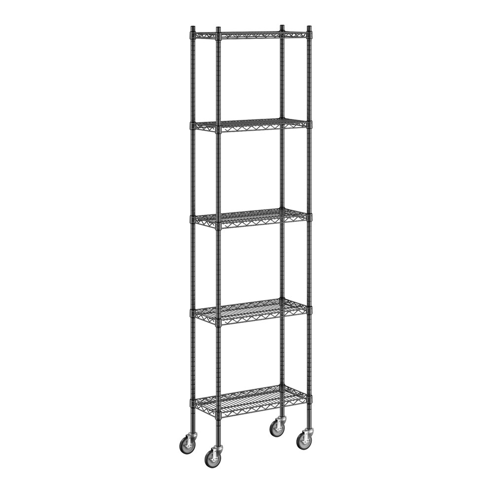 Regency 12" x 24" x 92" NSF Black Epoxy Mobile Wire Shelving Starter Kit with 5 Shelves