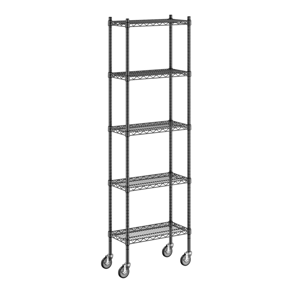 Regency 12" x 24" x 80" NSF Black Epoxy Mobile Wire Shelving Starter Kit with 5 Shelves