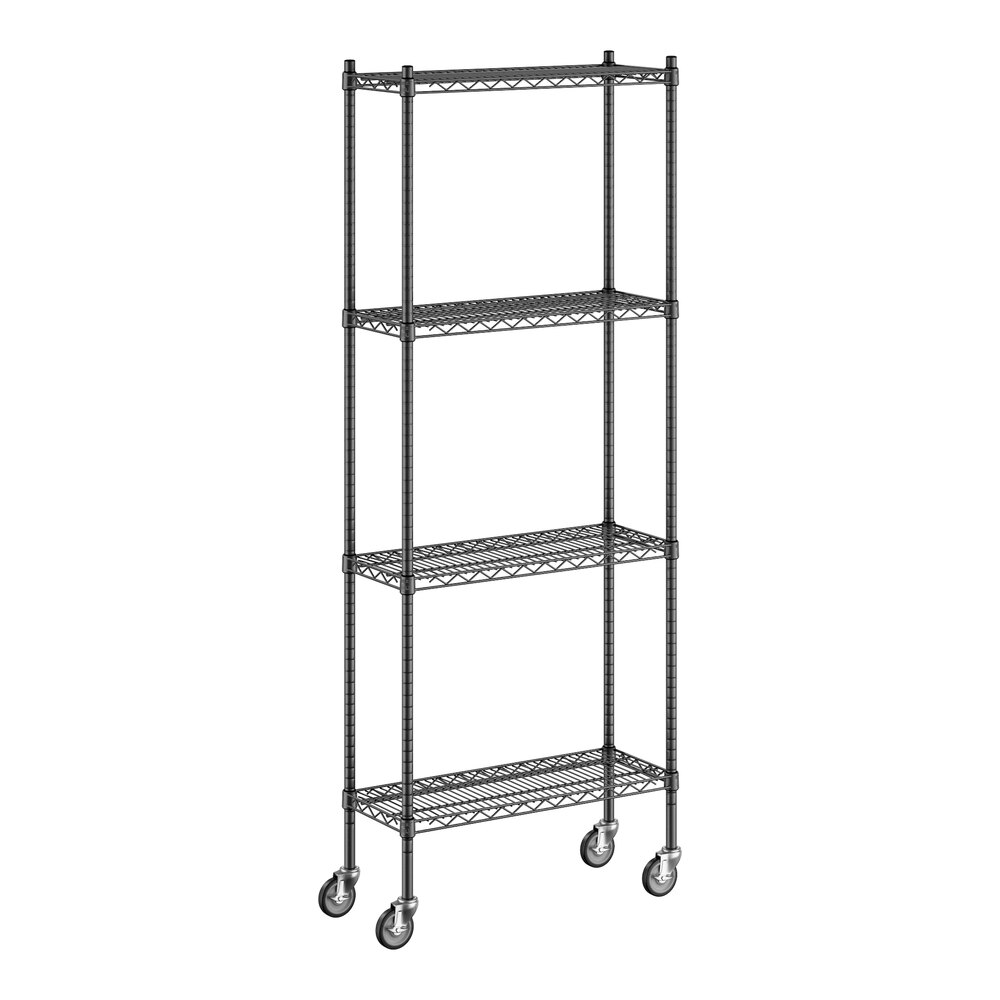 Regency 12" x 30" x 80" NSF Black Epoxy Mobile Wire Shelving Starter Kit with 4 Shelves