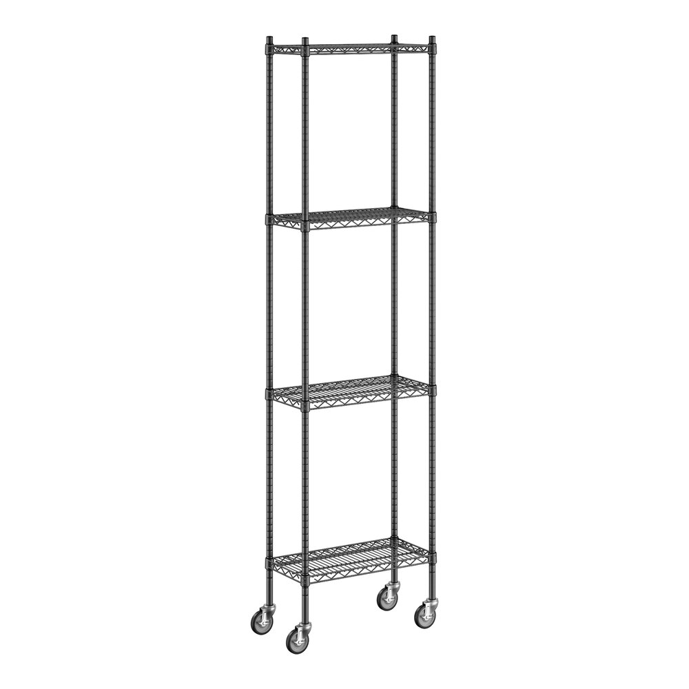 Regency 12" x 24" x 92" NSF Black Epoxy Mobile Wire Shelving Starter Kit with 4 Shelves