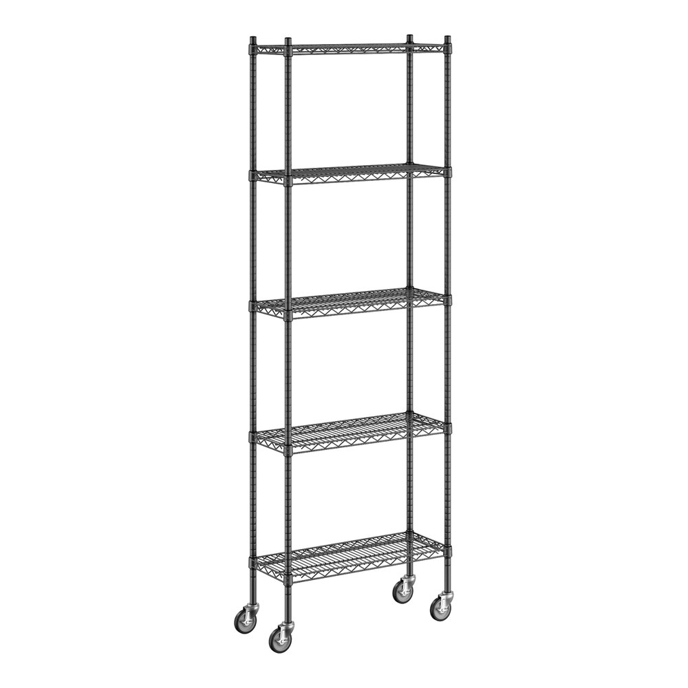 Regency 12" x 30" x 92" NSF Black Epoxy Mobile Wire Shelving Starter Kit with 5 Shelves
