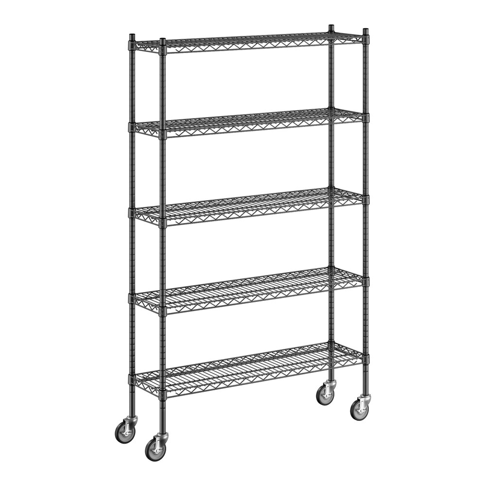 Regency 12" x 42" x 70" NSF Black Epoxy Mobile Wire Shelving Starter Kit with 5 Shelves
