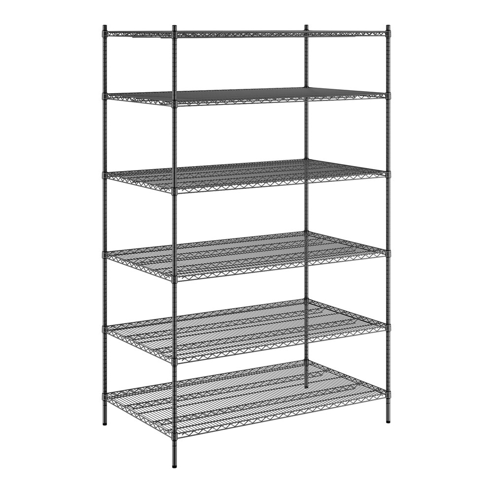 Regency 36" x 60" x 96" NSF Black Epoxy Stationary Wire Shelving Starter Kit with 6 Shelves