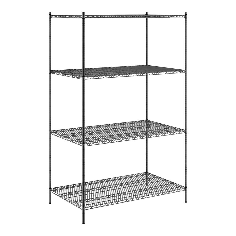 Regency 36" x 60" x 96" NSF Black Epoxy Stationary Wire Shelving Starter Kit with 4 Shelves