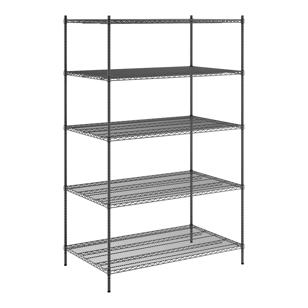 Regency 36" x 60" x 96" NSF Black Epoxy Stationary Wire Shelving Starter Kit with 5 Shelves