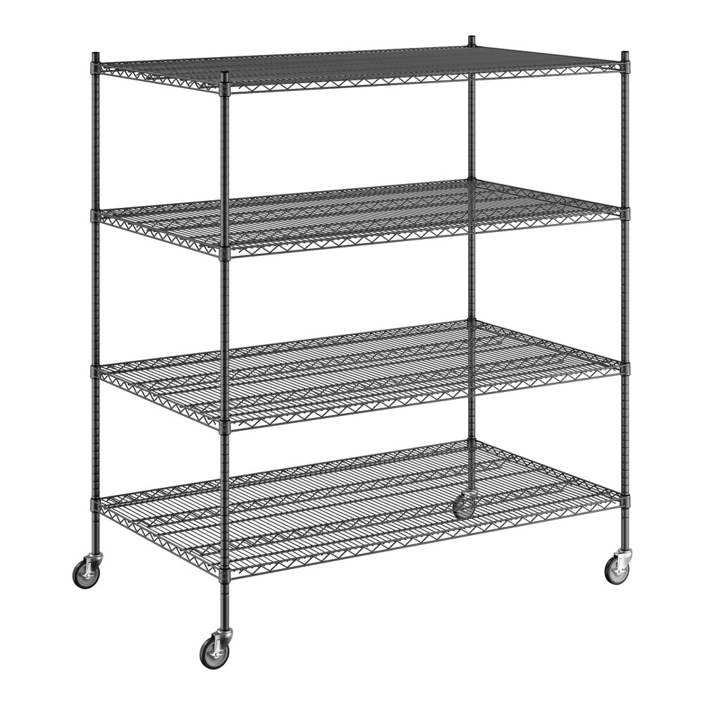 Regency 36" x 60" x 70" NSF Black Epoxy Mobile Wire Shelving Starter Kit with 4 Shelves