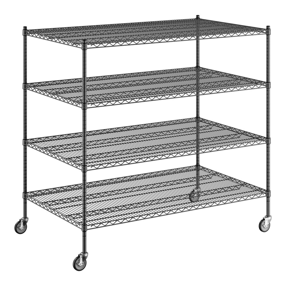 Regency 36" x 60" x 60" NSF Black Epoxy Mobile Wire Shelving Starter Kit with 4 Shelves