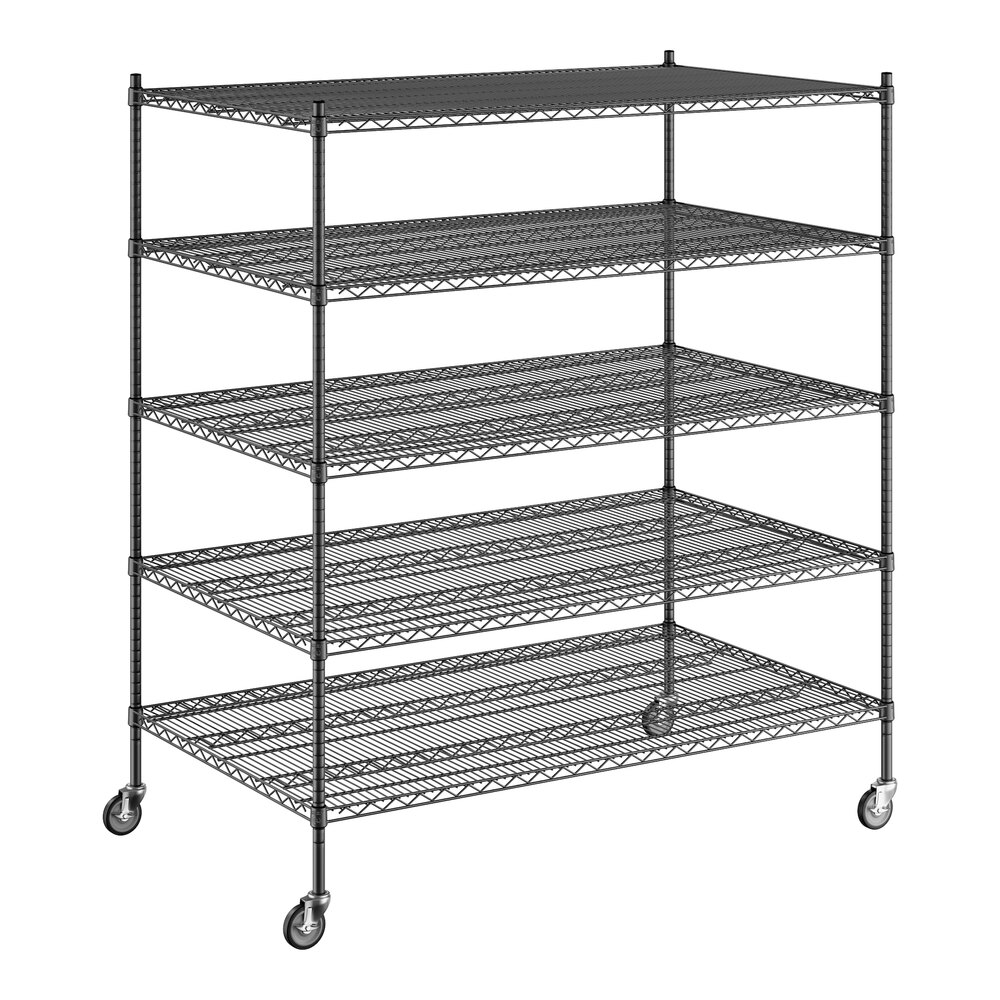 Regency 36" x 60" x 70" NSF Black Epoxy Mobile Wire Shelving Starter Kit with 5 Shelves