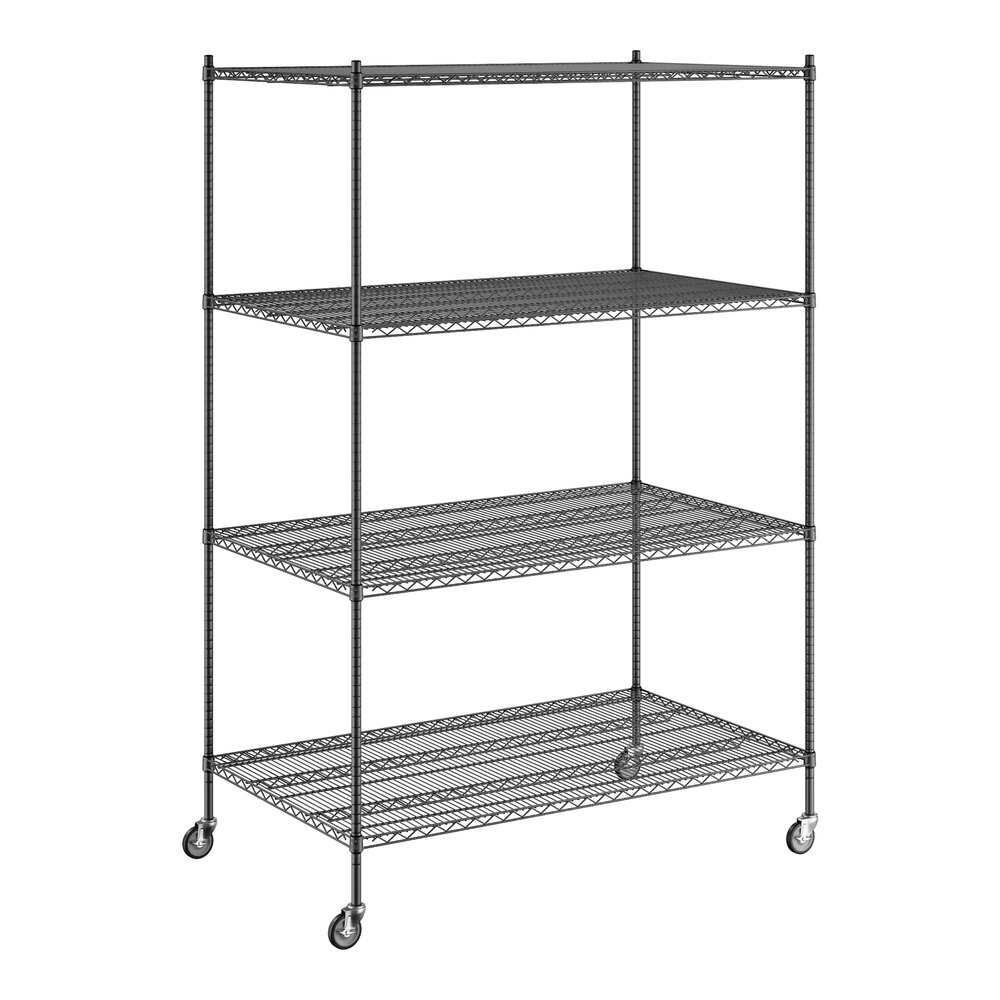 Regency 36" x 60" x 92" NSF Black Epoxy Mobile Wire Shelving Starter Kit with 4 Shelves