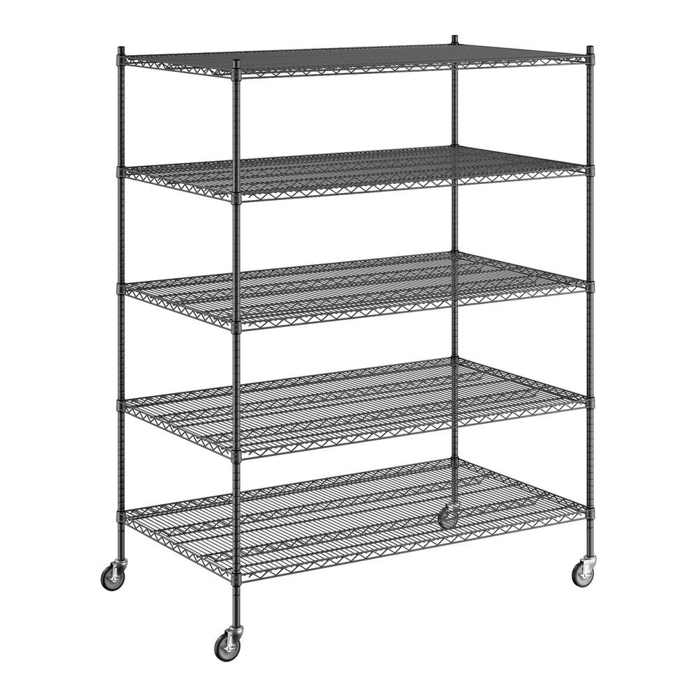 Regency 36" x 60" x 80" NSF Black Epoxy Mobile Wire Shelving Starter Kit with 5 Shelves