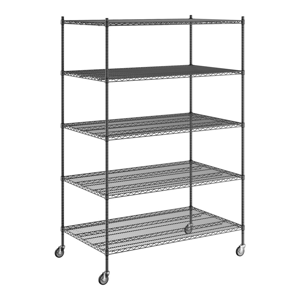 Regency 36" x 60" x 92" NSF Black Epoxy Mobile Wire Shelving Starter Kit with 5 Shelves