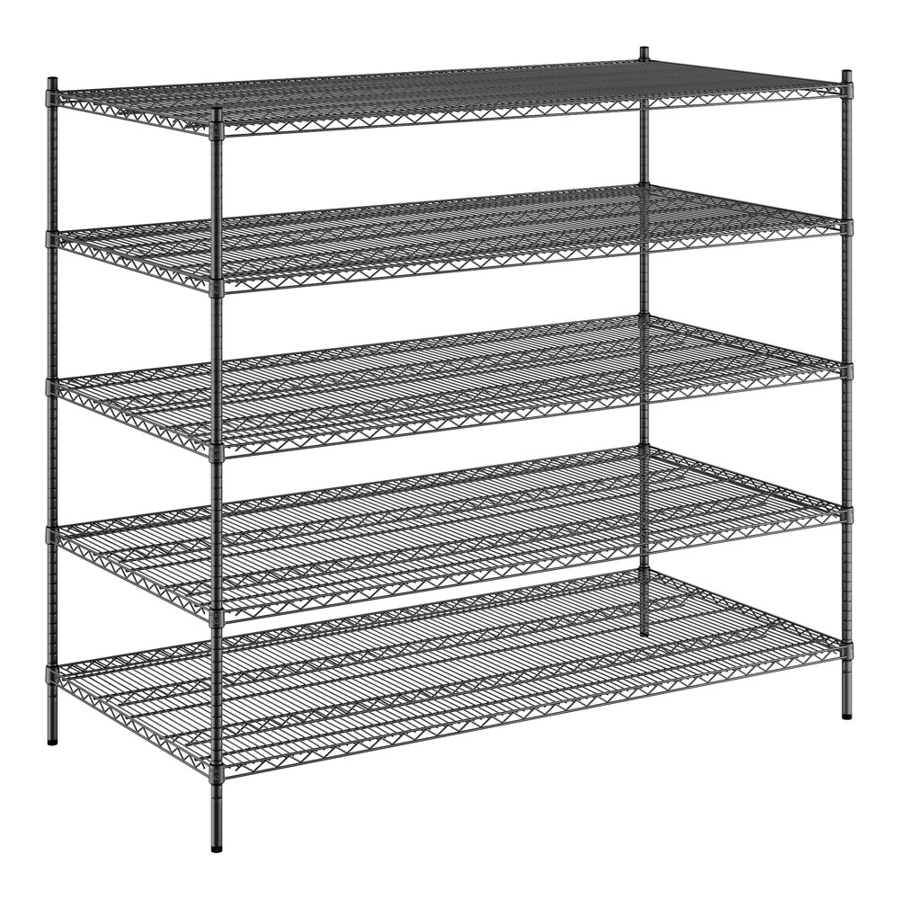 Regency 36" x 72" x 64" NSF Black Epoxy Stationary Wire Shelving Starter Kit with 5 Shelves