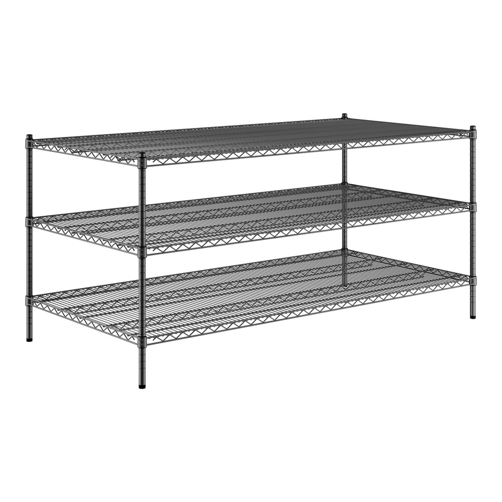 Regency 36" x 72" x 34" NSF Black Epoxy Stationary Wire Shelving Starter Kit with 3 Shelves