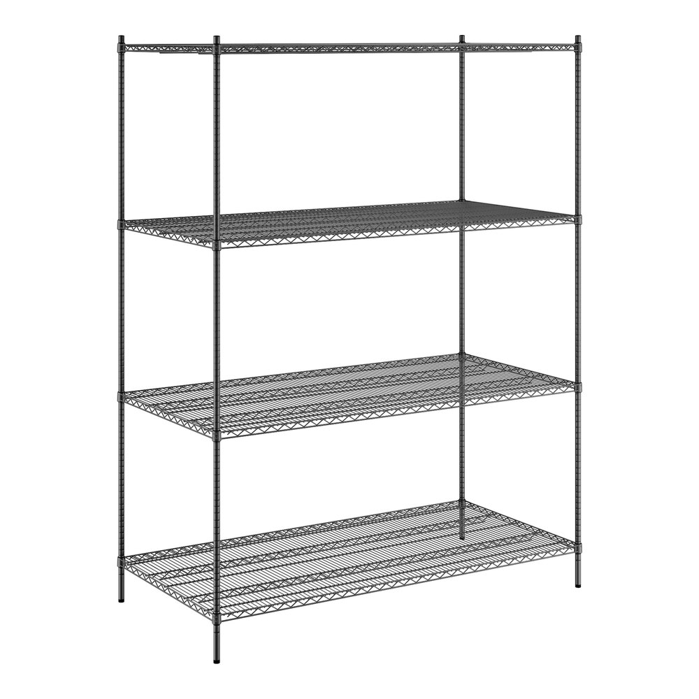 Regency 36" x 72" x 96" NSF Black Epoxy Stationary Wire Shelving Starter Kit with 4 Shelves
