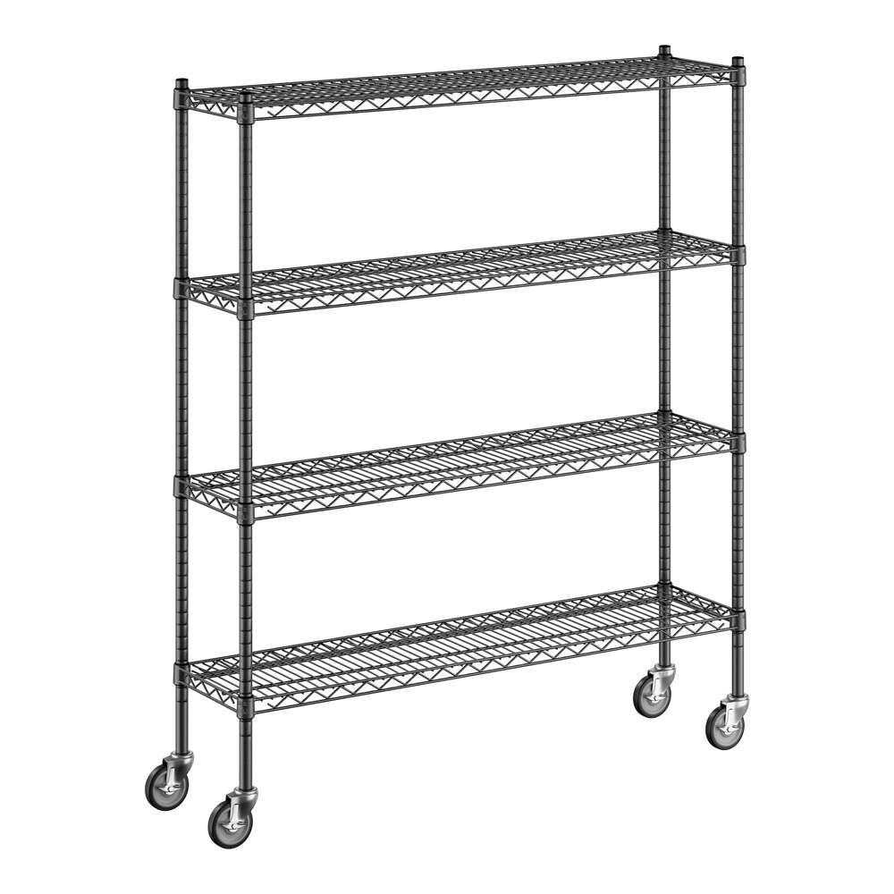 Regency 12" x 48" x 60" NSF Black Epoxy Mobile Wire Shelving Starter Kit with 4 Shelves