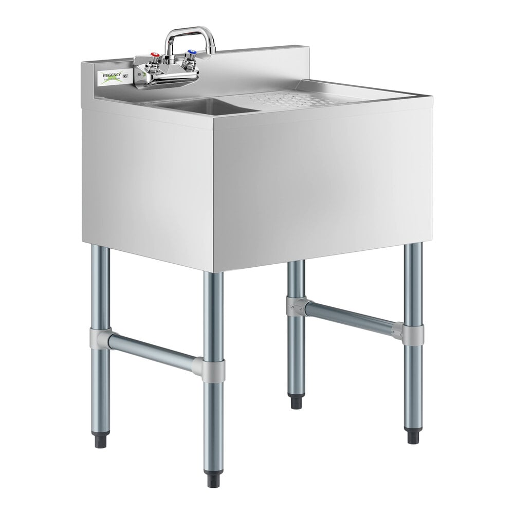 Regency 1 Bowl Underbar Sink with Faucet and Right Drainboard - 24" x 18 3/4"