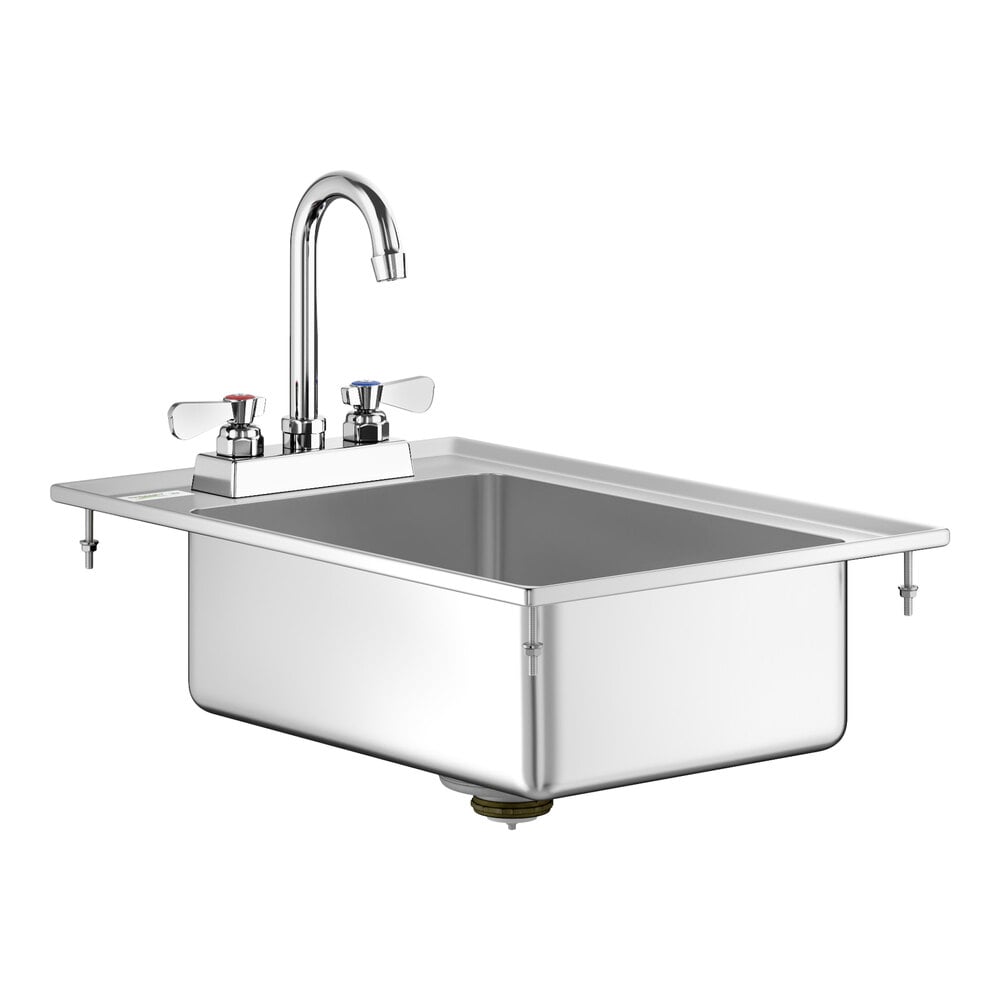 Regency 10" x 14" x 5" 16-Gauge Stainless Steel One Compartment Drop-In Sink with 3 1/2" Swivel Gooseneck Faucet