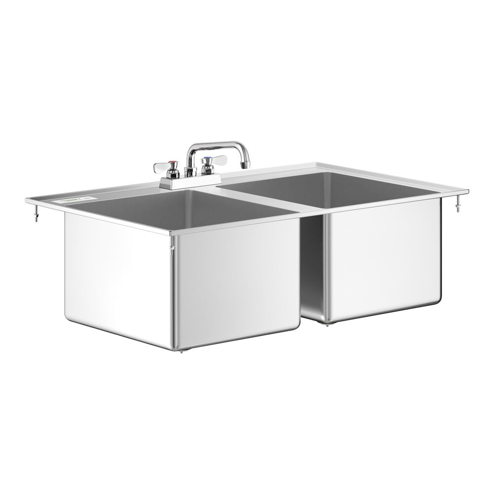 Regency 14" x 16" x 10" 16-Gauge Stainless Steel Two Compartment Drop-In Sink with 8" Swing Faucet