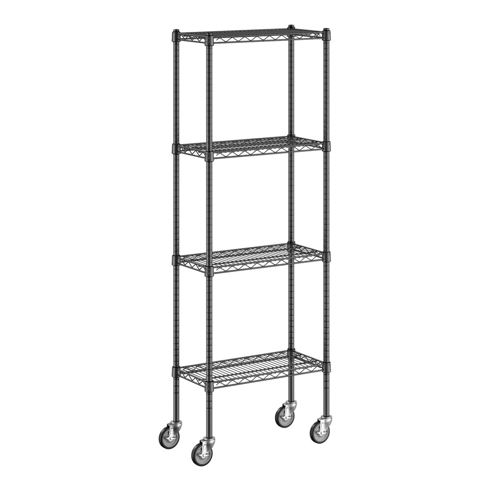 Regency 12" x 24" NSF Black Epoxy 4-Shelf Kit with 64" Posts and Casters