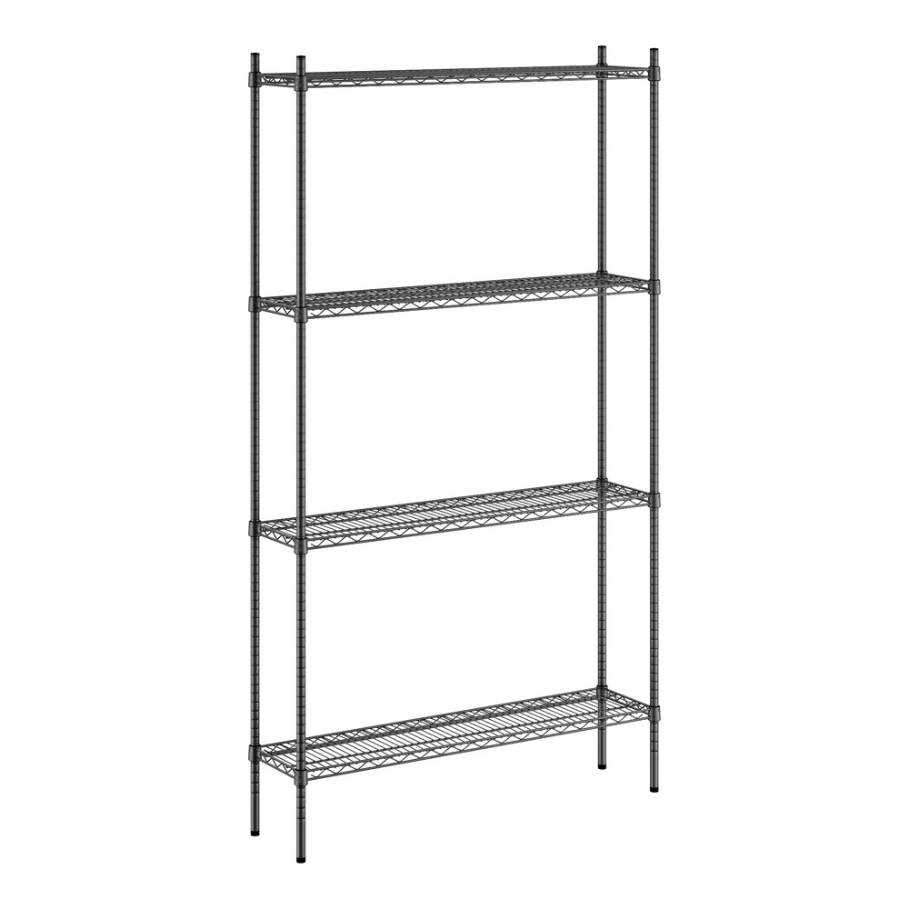 Regency 12" x 48" NSF Black Epoxy 4-Shelf Kit with 86" Posts
