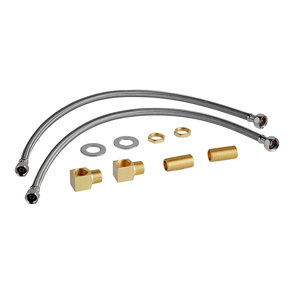Regency Faucet Installation Kit with 24" Stainless Steel Hoses 1/2" NPSM x 3/8" NPSM and Brass Fittings 1/2" NPT