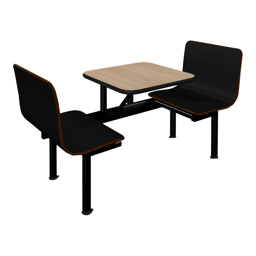 Plymold Contour 24" x 23" Beige Table Top with 2 Black Benches