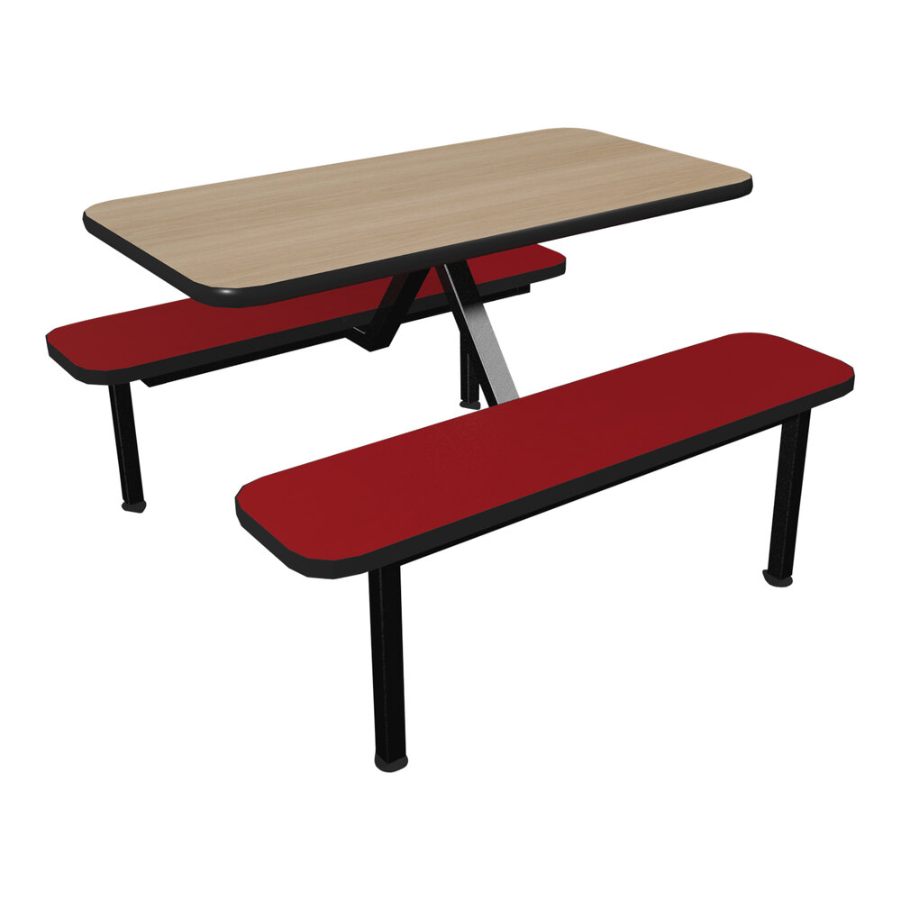 Plymold 24" x 48" Beige Table Top with Hollyberry Seating