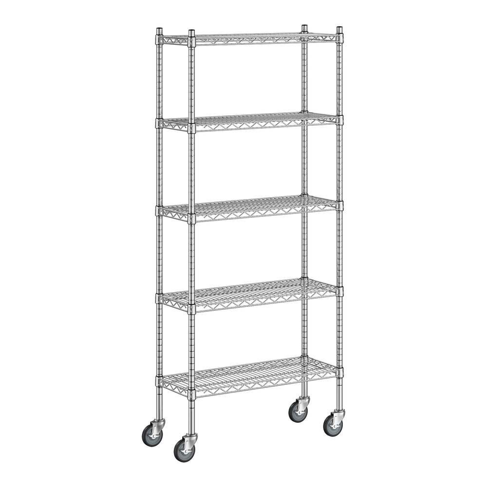 Regency 12" x 30" x 70" NSF Chrome Mobile Wire Shelving Starter Kit with 5 Shelves