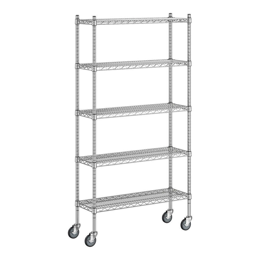 Regency 12" x 36" x 70" NSF Chrome Mobile Wire Shelving Starter Kit with 5 Shelves