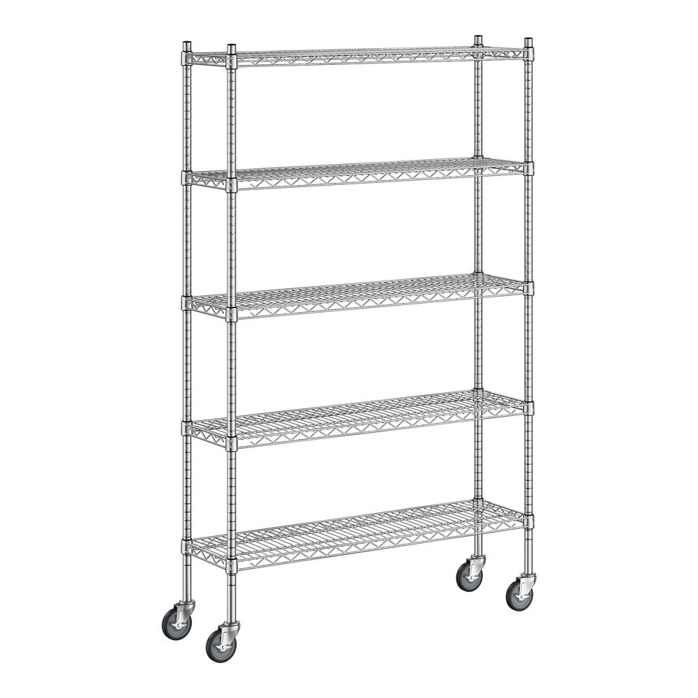 Regency 12" x 42" x 70" NSF Chrome Mobile Wire Shelving Starter Kit with 5 Shelves