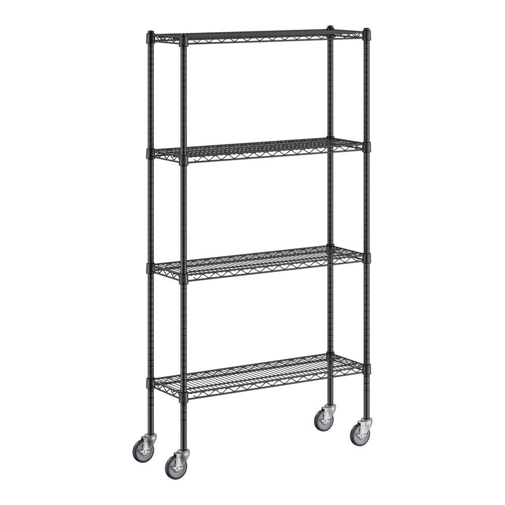 Regency 12" x 36" x 70" NSF Black Epoxy 4-Shelf Kit with Casters