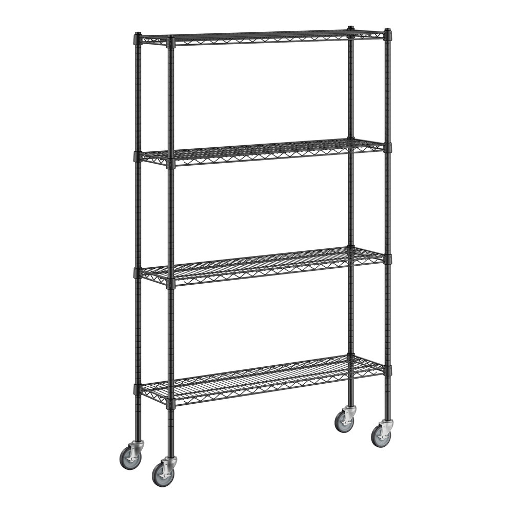 Regency 12" x 42" x 70" NSF Black Epoxy 4-Shelf Kit with Casters