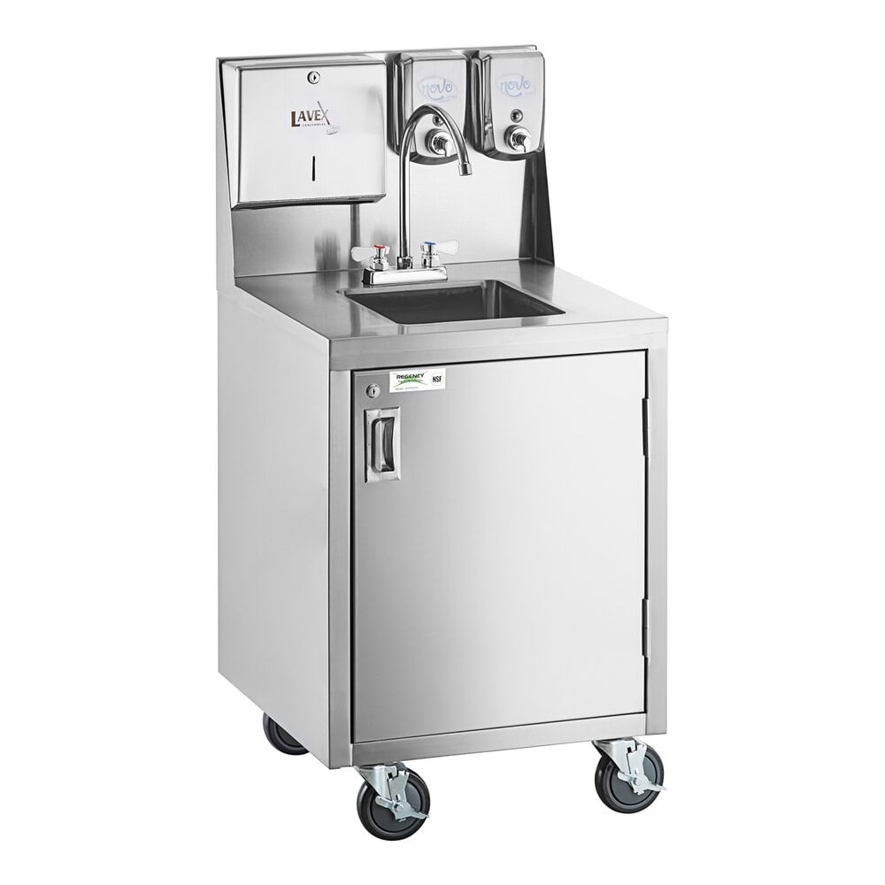 Regency Space Saver Single Bowl Cold Water Portable Hand Sink Cart with 8" Swivel Gooseneck Faucet