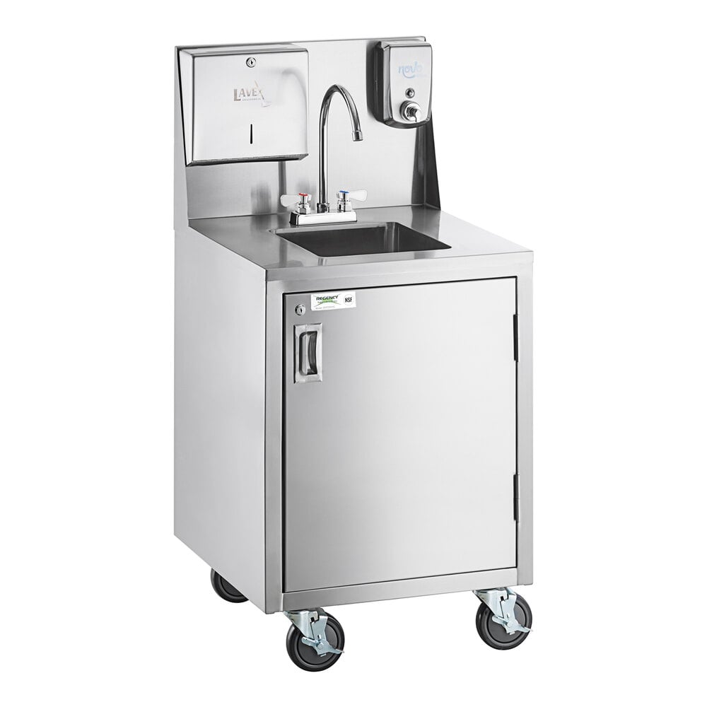 Regency Space Saver Single Bowl Hot and Cold Portable Hand Sink Cart with 8" Swivel Gooseneck Faucet