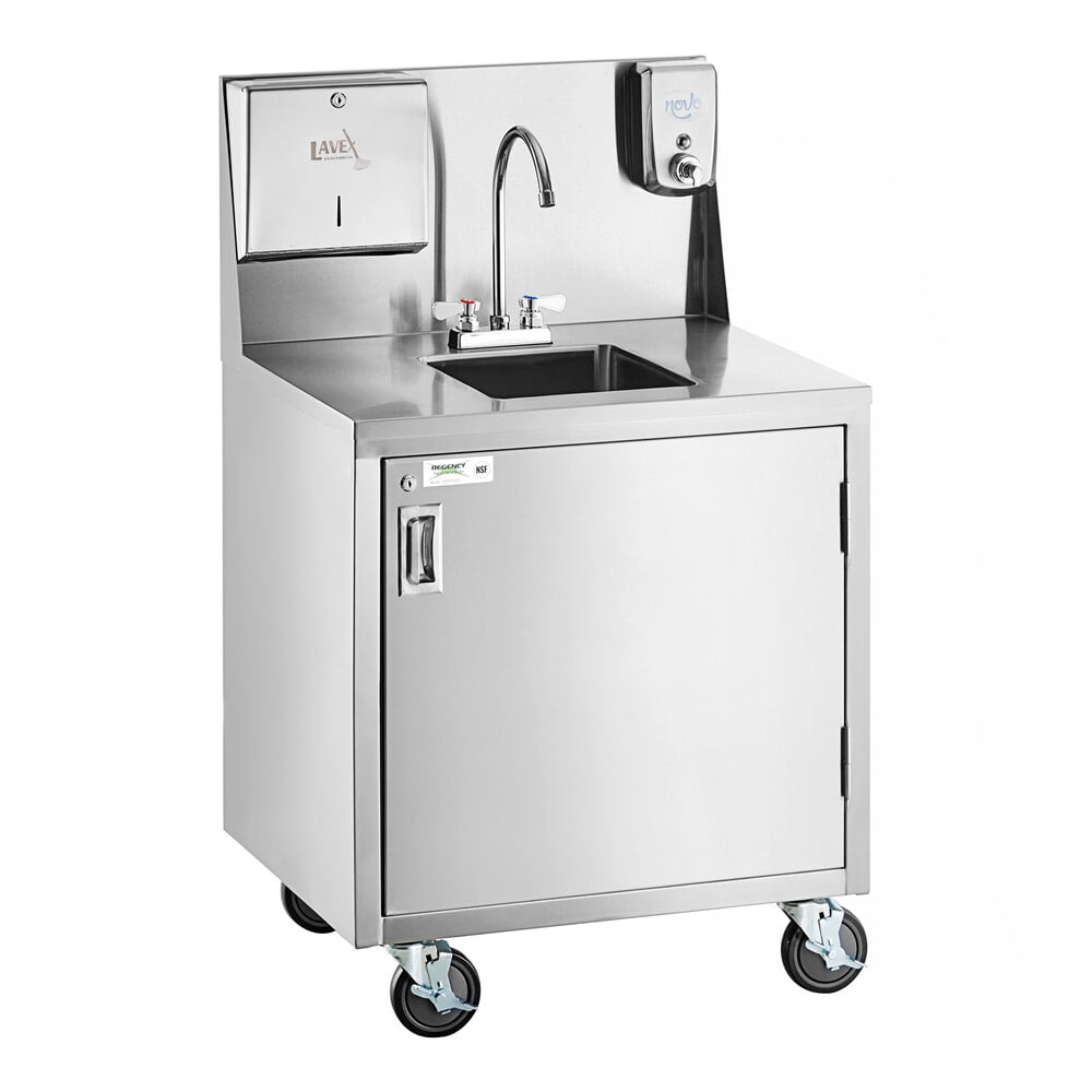 Regency Single Bowl Hot and Cold Portable Hand Sink Cart with 8" Swivel Gooseneck Faucet