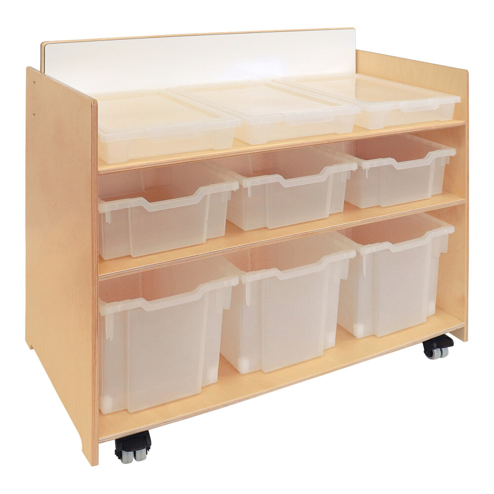 Whitney Brothers 40" x 21 1/2" x 38 1/2" Wood Preschool STEM Cart with Plastic Bins and Pegboard