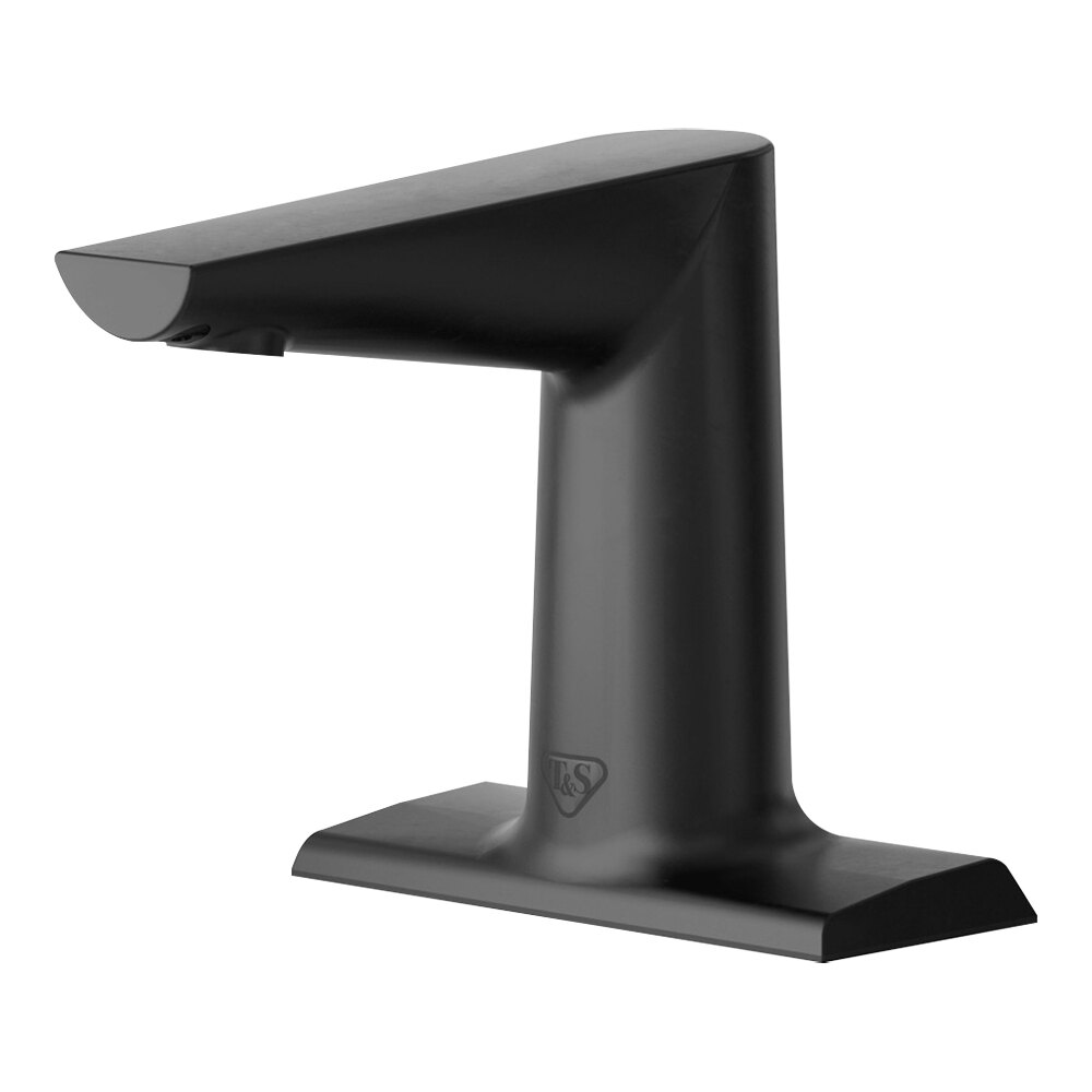 T&S WaveCrest ECW-3163-MB Matte Black Deck Mount Sensor Faucet with 5" Cast Spout, 4" Centers, and 0.5 GPM Vandal-Resistant Non-Aerated Spray Device