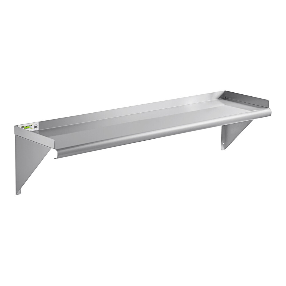 Regency 12" x 48" 18 Gauge Stainless Steel Solid Wall Shelf with Backsplash and Rolled Edges