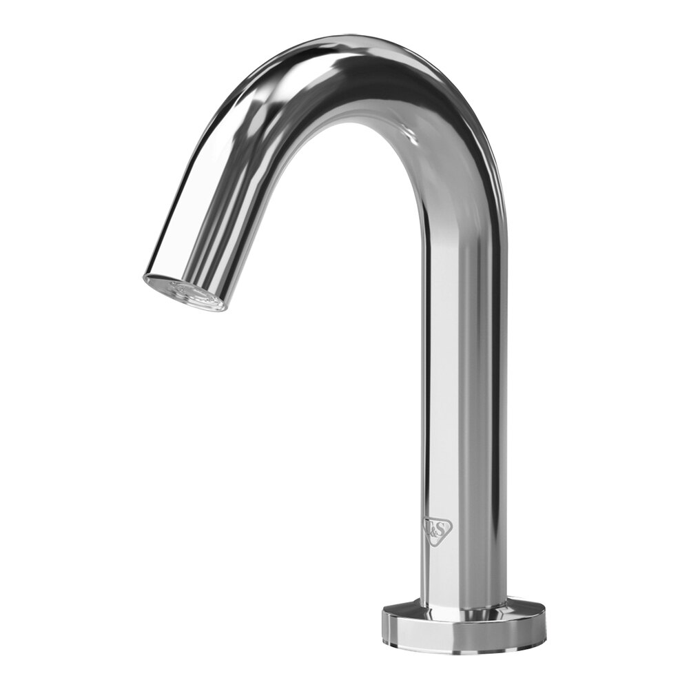 T&S WaveCrest ECW-3150 Polished Chrome Deck Mount Sensor Faucet with 4 13/16" Gooseneck Spout and 0.5 GPM Vandal-Resistant Non-Aerated Spray Device