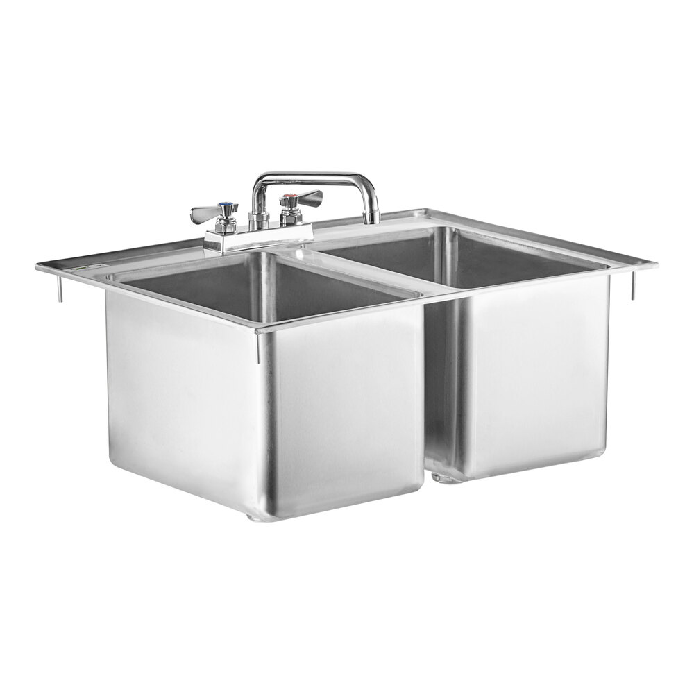 Regency 10" x 14" x 10" 16-Gauge Stainless Steel Two Compartment Drop-In Sink with Faucet