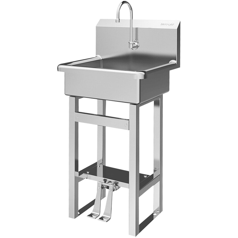 Sani-Lav 725.5 20" x 17 1/2" Floor-Mounted Hands-Free Sink with 1 Double Foot-Operated 0.5 GPM Faucet