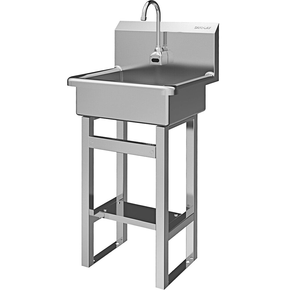 Sani-Lav 725A.5 20" x 17 1/2" Floor-Mounted Hands-Free Sink with 1 AC-Powered 0.5 GPM Sensor Faucet