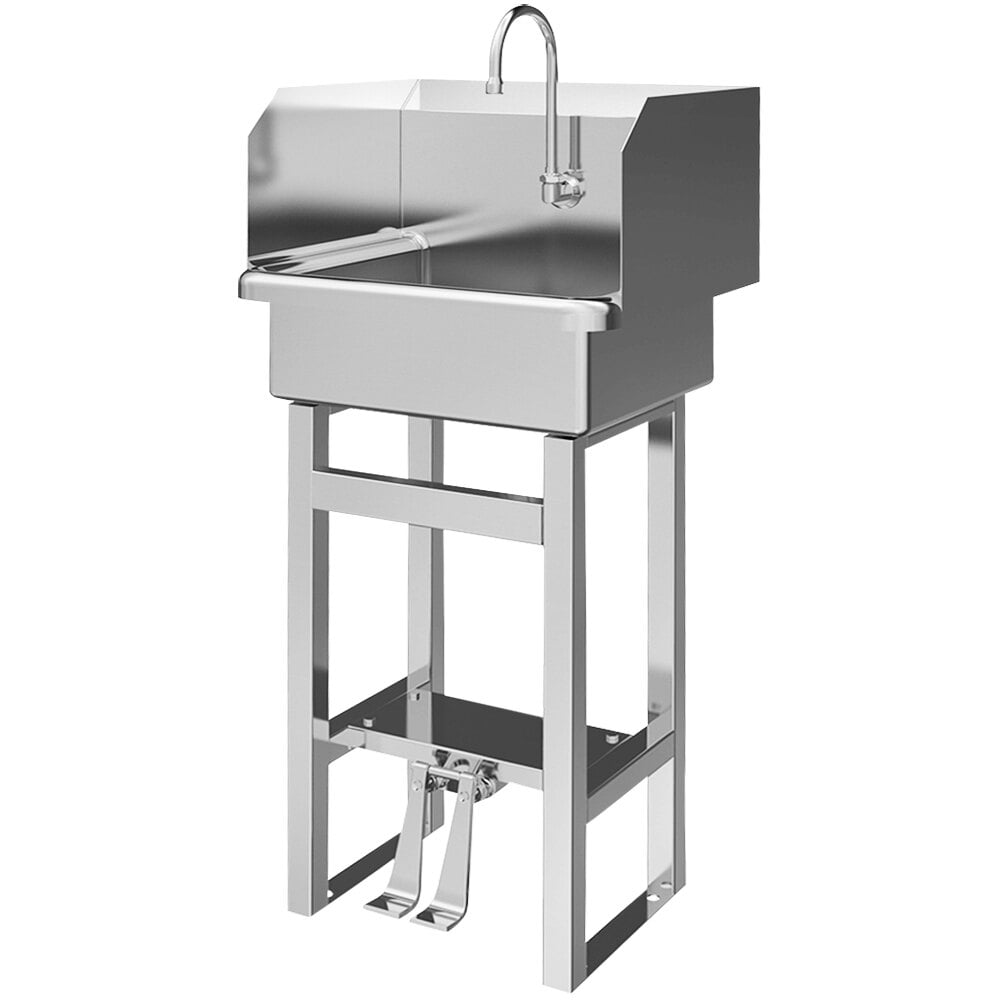 Sani-Lav 727.5 20" x 17 1/2" Floor-Mounted Hands-Free Sink with 1 Double Foot-Operated 0.5 GPM Faucet and Side Splashes