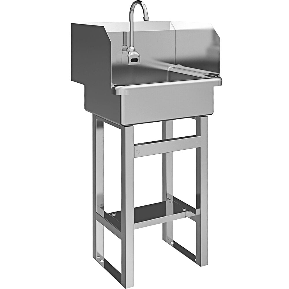 Sani-Lav 727B.5 20" x 17 1/2" Floor-Mounted Hands-Free Sink with 1 Battery-Powered 0.5 GPM Sensor Faucet and Side Splashes